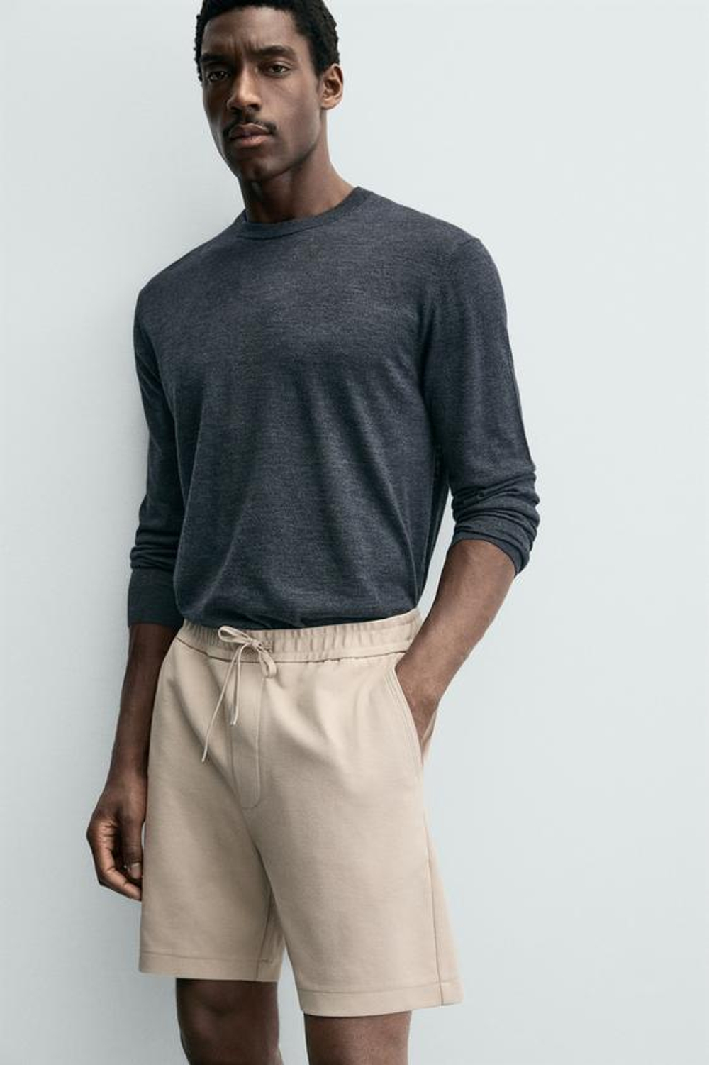 ZARA ШОРТЫ КОМФОРТНОЙ ПОСАДКИ ИЗ РЕЛЬЕФНОЙ ТКАНИ, БЕЖЕВЫЙ