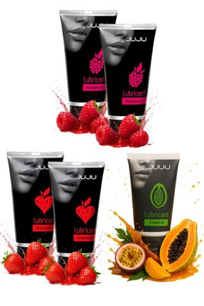 Сет съедобных лубрикантов JUJU: клубника х2, малина х2, тропические фрукты, 50ml 790JU