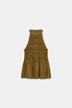 ZARA ТОП С ГОРЛОВИНОЙ ХАЛТЕР И СБОРКАМИ, ОЛИВКОВЫЙ