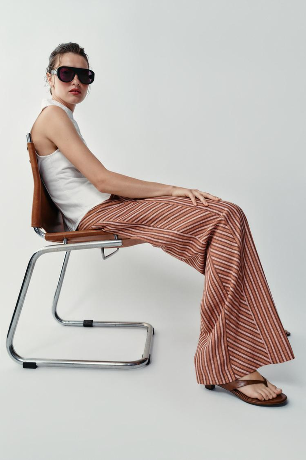 ZARA ШИРОКИЕ БРЮКИ В ПОЛОСКУ С МЕТАЛЛИЗИРОВАННОЙ НИТЬЮ, РАЗНОЦВЕТНЫЙ