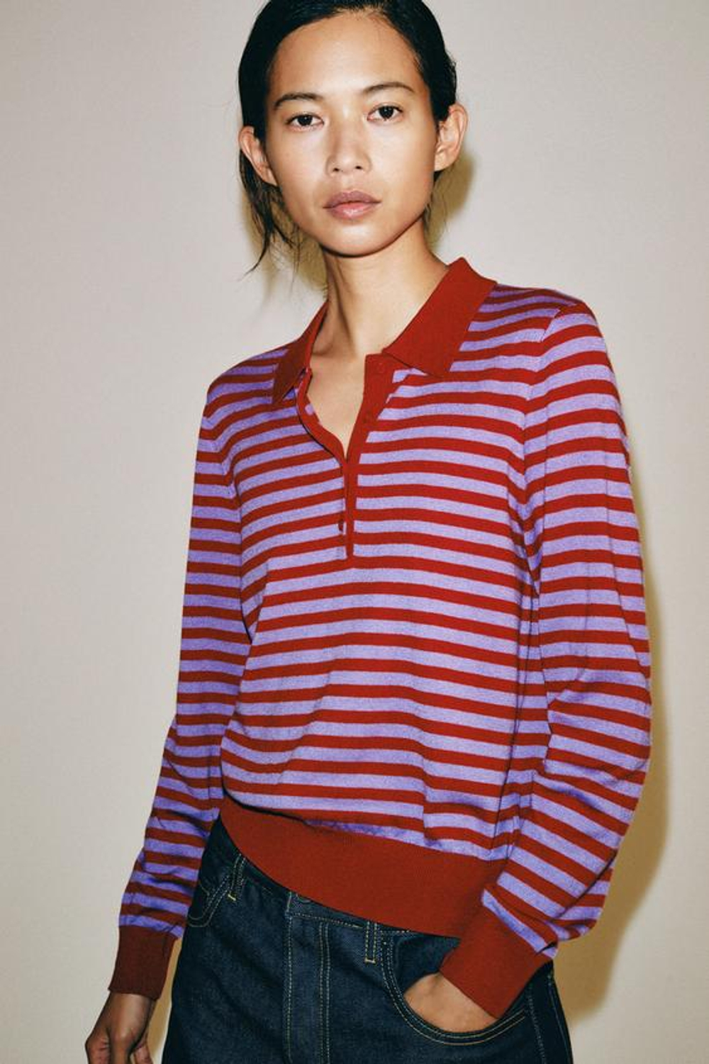 ZARA ТРИКОТАЖНОЕ ПОЛО В ПОЛОСКУ, РАЗНОЦВЕТНЫЙ