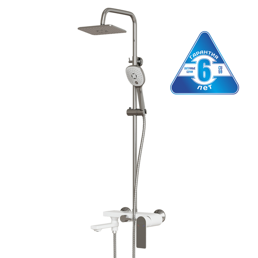 Душевая система 35к MIXLINE МЛ33-06(ML33-06) "Сити "излив лейка 3 поз. +лейка"Троп. душ" БЕЛЫЙ/ХРОМ