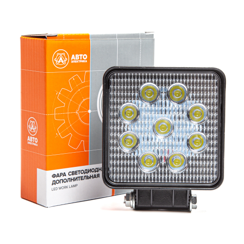 AE27S-9LED-42PC Фара светодиодная дополнительная, квадратная 110х42х140, рассеянный свет, 9 диодов, крепление по центру, 27 Вт, 10-30 В