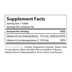 Vitamin D3 & K2 90 Chewable Tablets Zahler