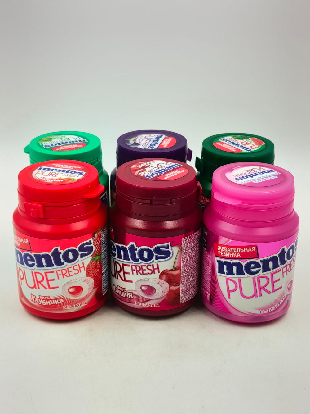 Жевательная резинка Mentos Pure fresh без сахара Ассорти 6 вкусов (Мята, Виноград, Арбуз, Клубника, Вишня, Тутти-Фрутти), 6 шт. по 54 г