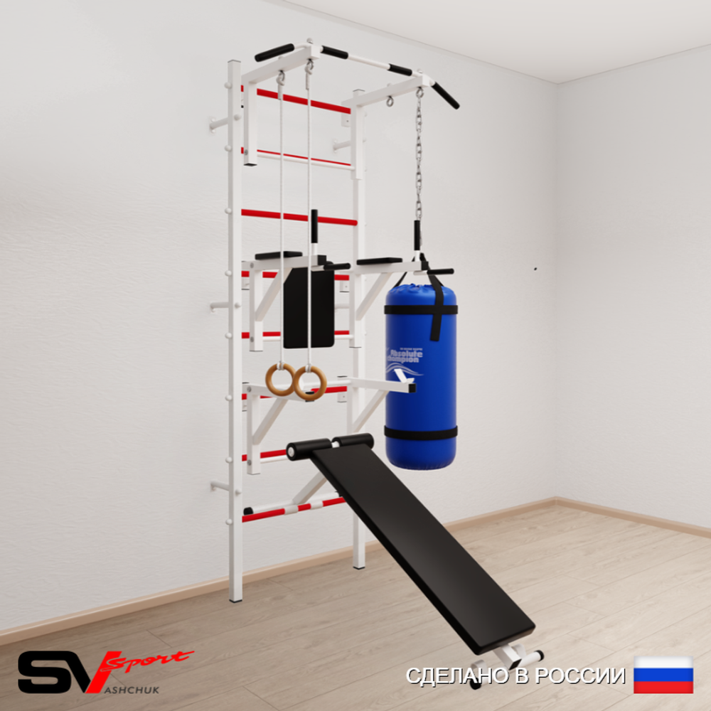 Шведская стенка Sv Sport усиленная 6913 (Турник стандарт/Брусья/Стойка/Скамья/Кольца/Цепь/Мешок 30кг)