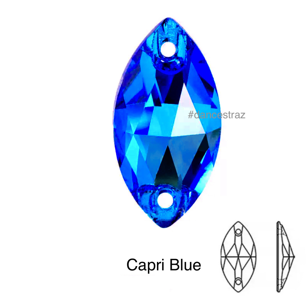 Стразы пришивные, Horse Eye, Capri Blue, 243, 9*18mm, (36 ea/pkg), 5A+, (F2)