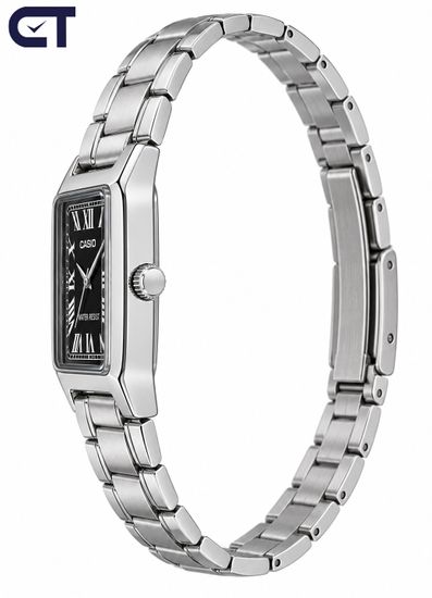 CASIO LTP-V007D-1B CASIO Collection женские наручные часы — чёрный циферблат, прямоугольный корпус и стальной браслет