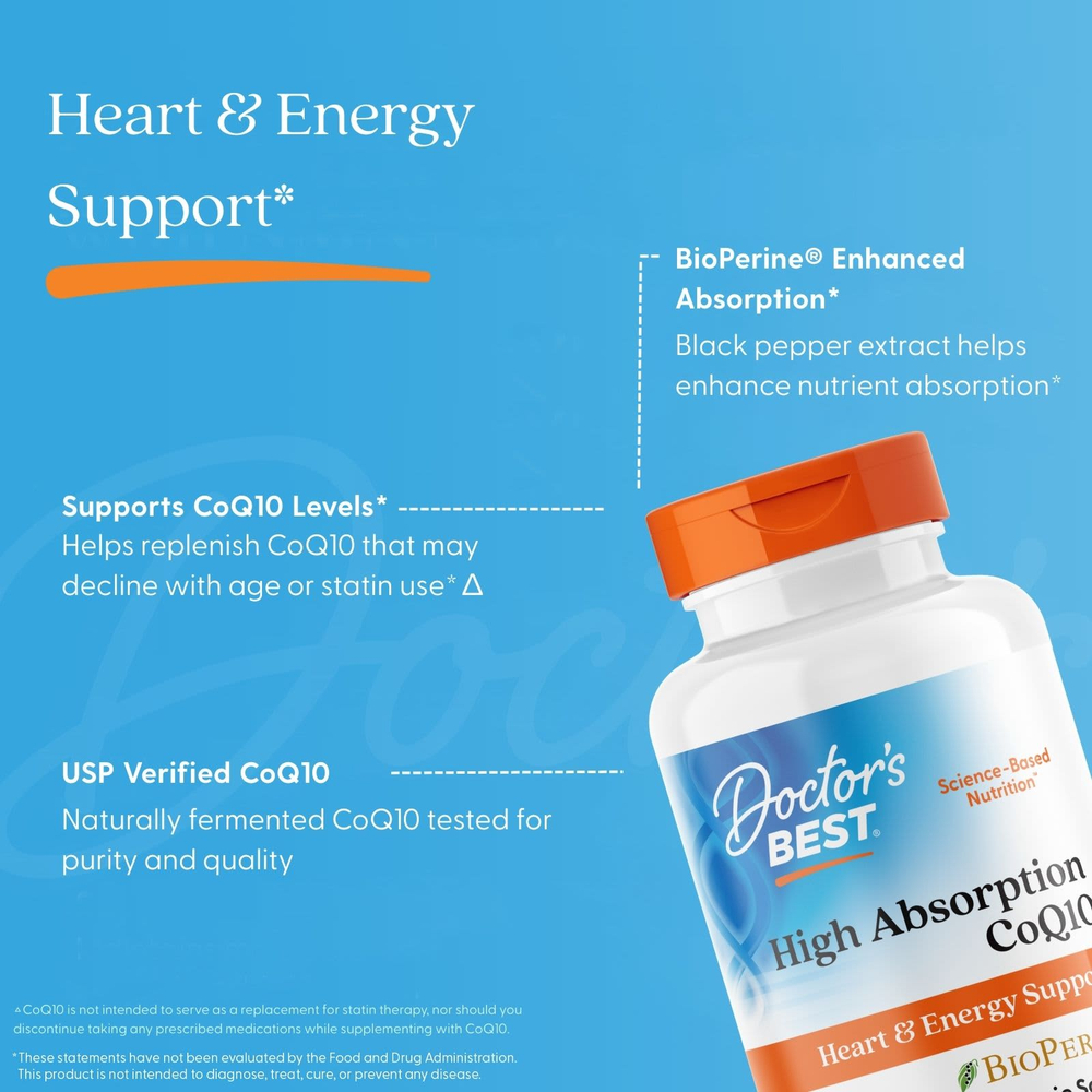 Doctor's Best, легкоусвояемый коэнзим Q10 с BioPerine®, 60 растительных капсул
