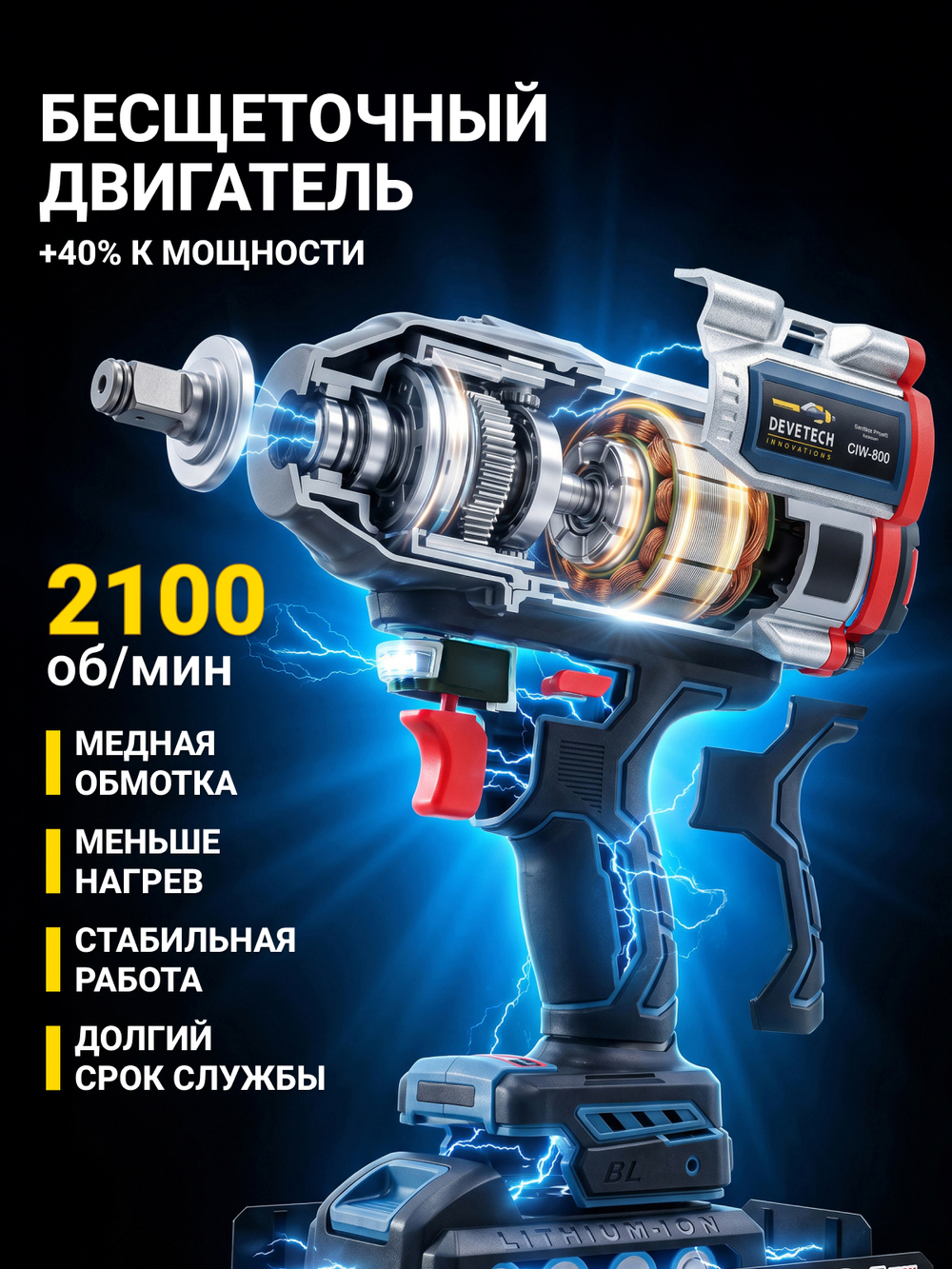 Гайковерт аккумуляторный ударный CIW-800 — фото 3