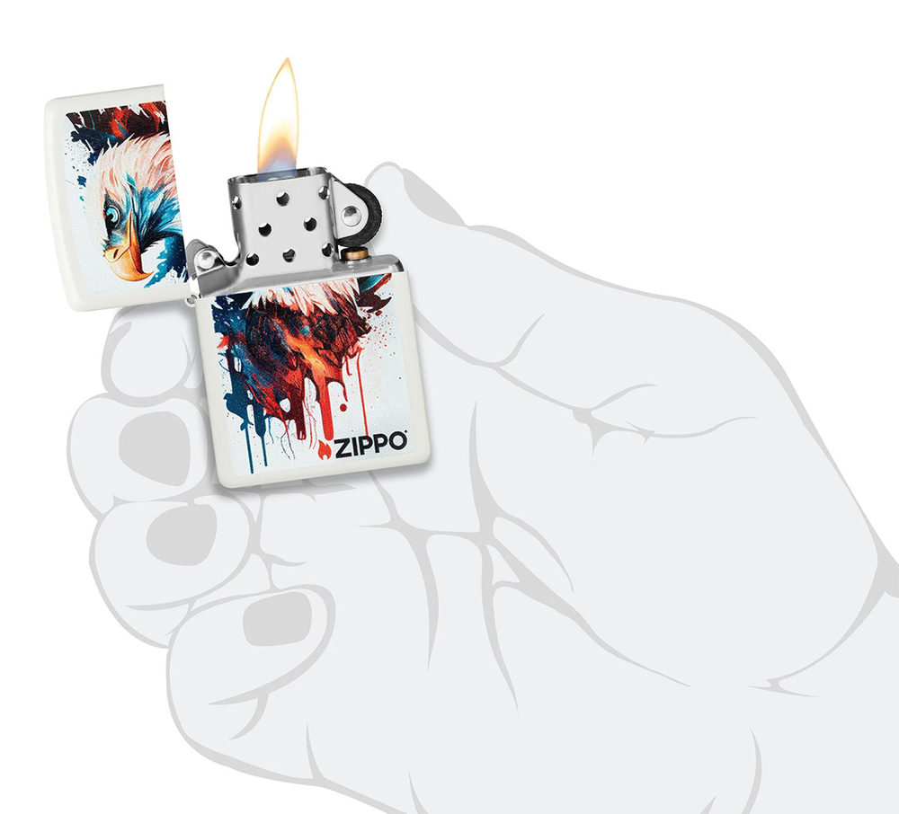 Зажигалка ZIPPO Нарисованный орел с белым матовым покрытием | Painted Eagle Design White Matte, лату