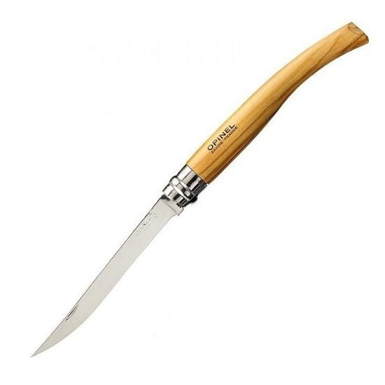 Складной нож филейный Opinel №12, нержавеющая сталь, рукоять оливковое дерево, 001145 c клинком из стали Sandvik™ 12С27