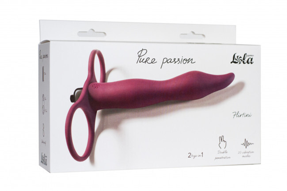 Вибро-насадка для двойного проникновения Pure Passion Flirtini (10 режимов) (Цвет: темно-фиолетовый)