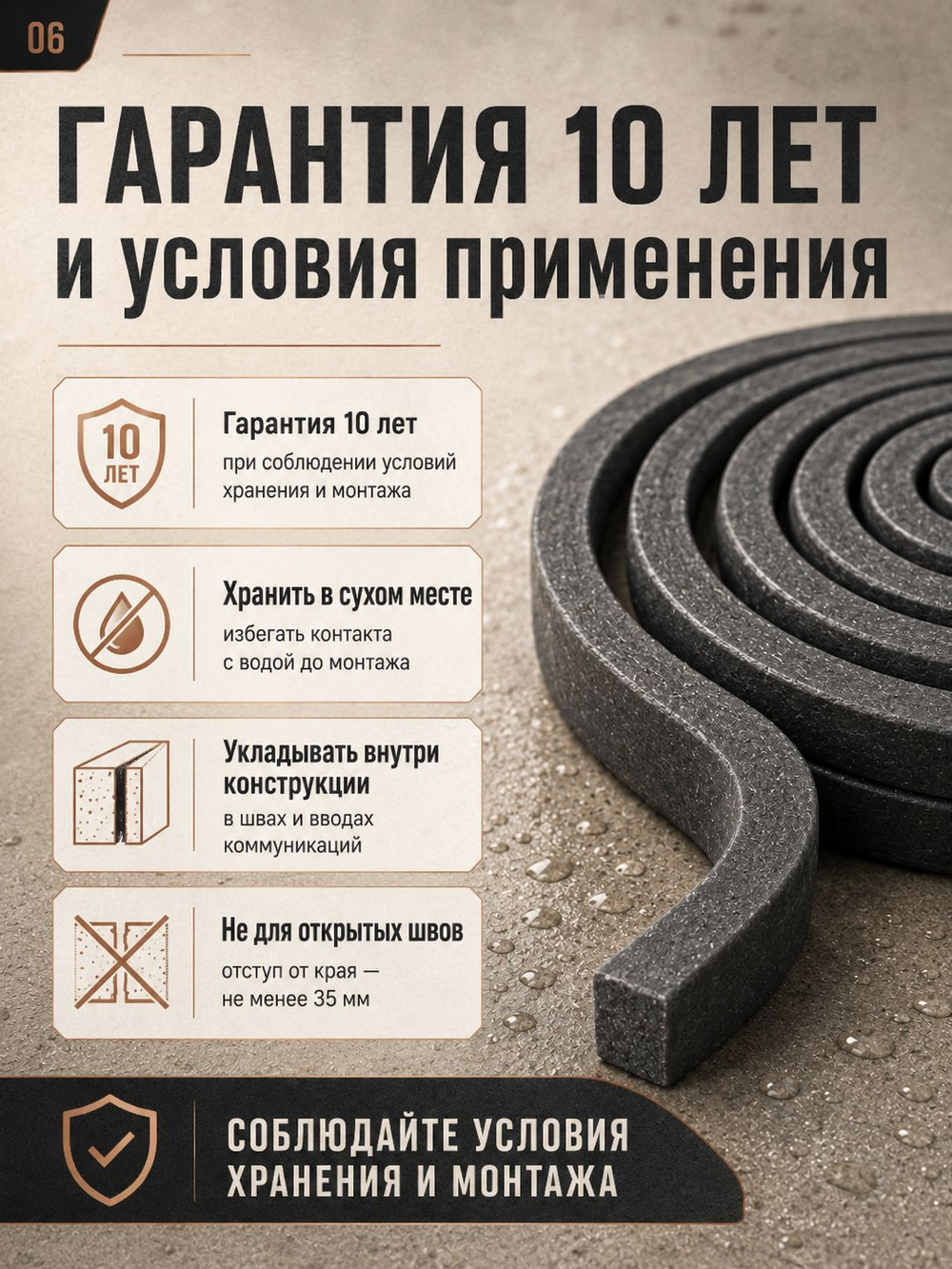 Шнур бентонитовый 20х40 мм., длина 5м