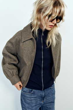 ZARA МЯГКАЯ КУРТКА НА МОЛНИИ, СЕРО-КОРИЧНЕВЫЙ