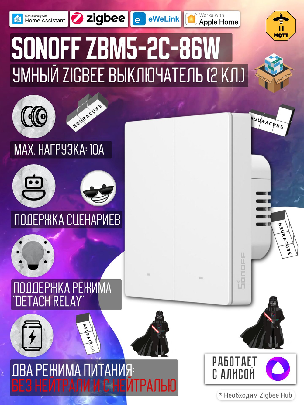 Умный Zigbee выключатель Sonoff ZBM5-86W