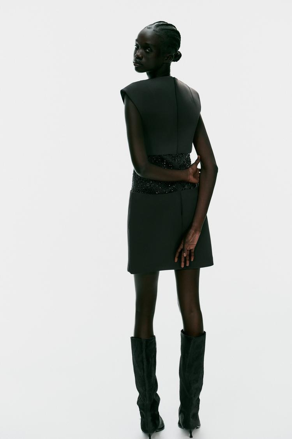 ZARA МИНИ-ПЛАТЬЕ С КОНТРАСТНОЙ ДЕТАЛЬЮ, ЧЕРНЫЙ