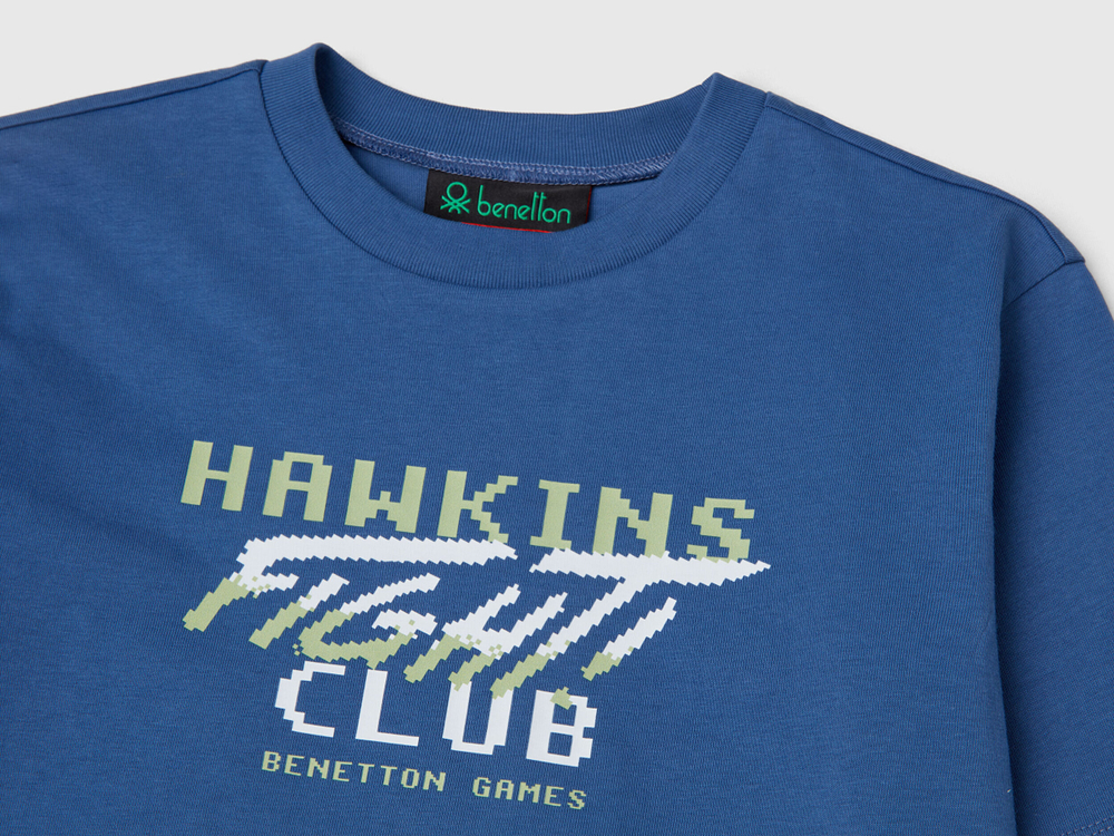 Benetton Футболка с длинным рукавом из 100% хлопка c принтом «Stranger Things», синий