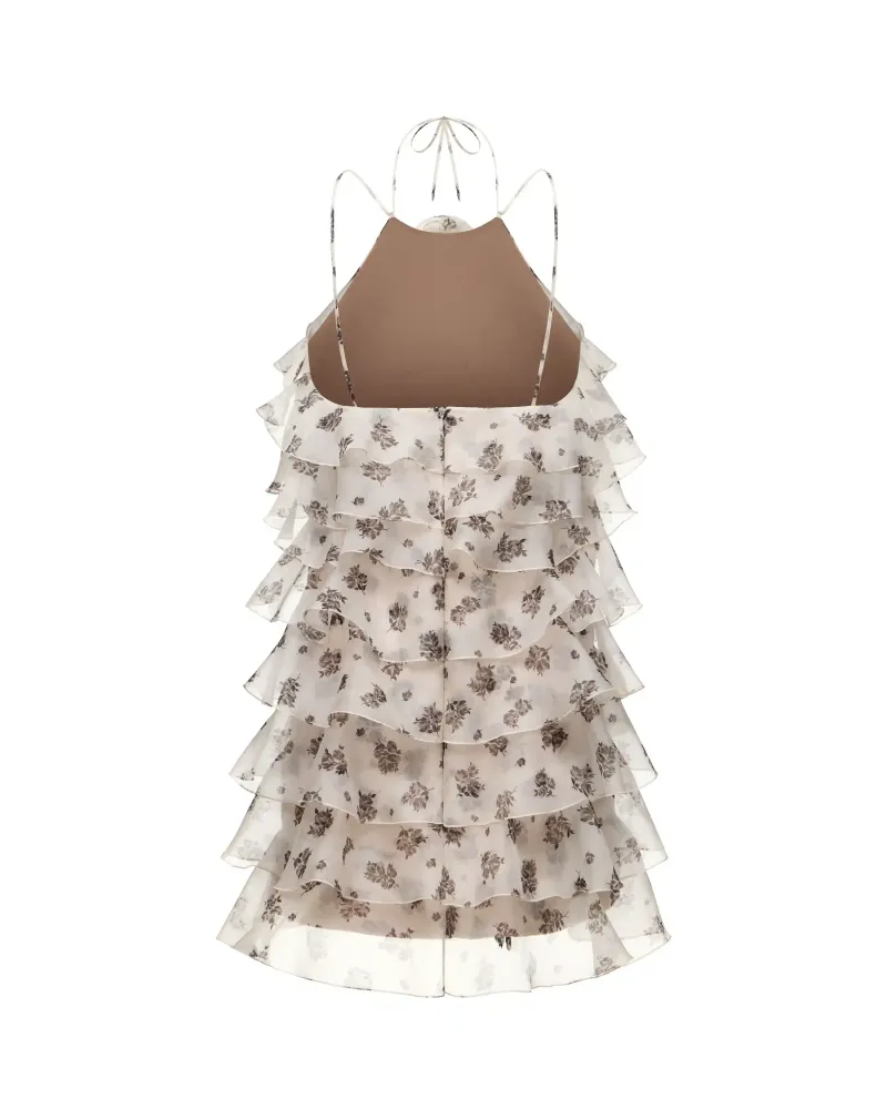 Далия мини (Dahlia Mini), платье мини из молочной органзы с цветочным принтом