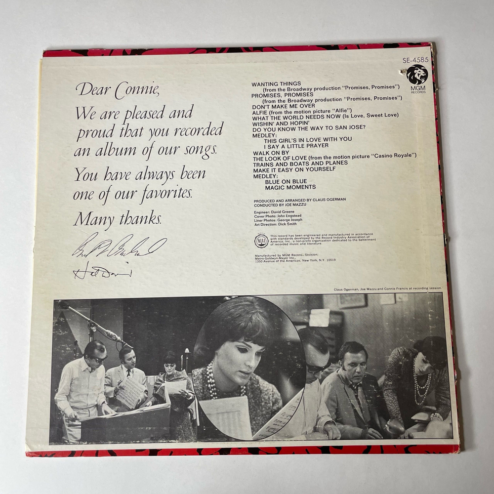 Винтажная виниловая пластинка LP Connie Francis Sings Bacharach And David (США 1968)