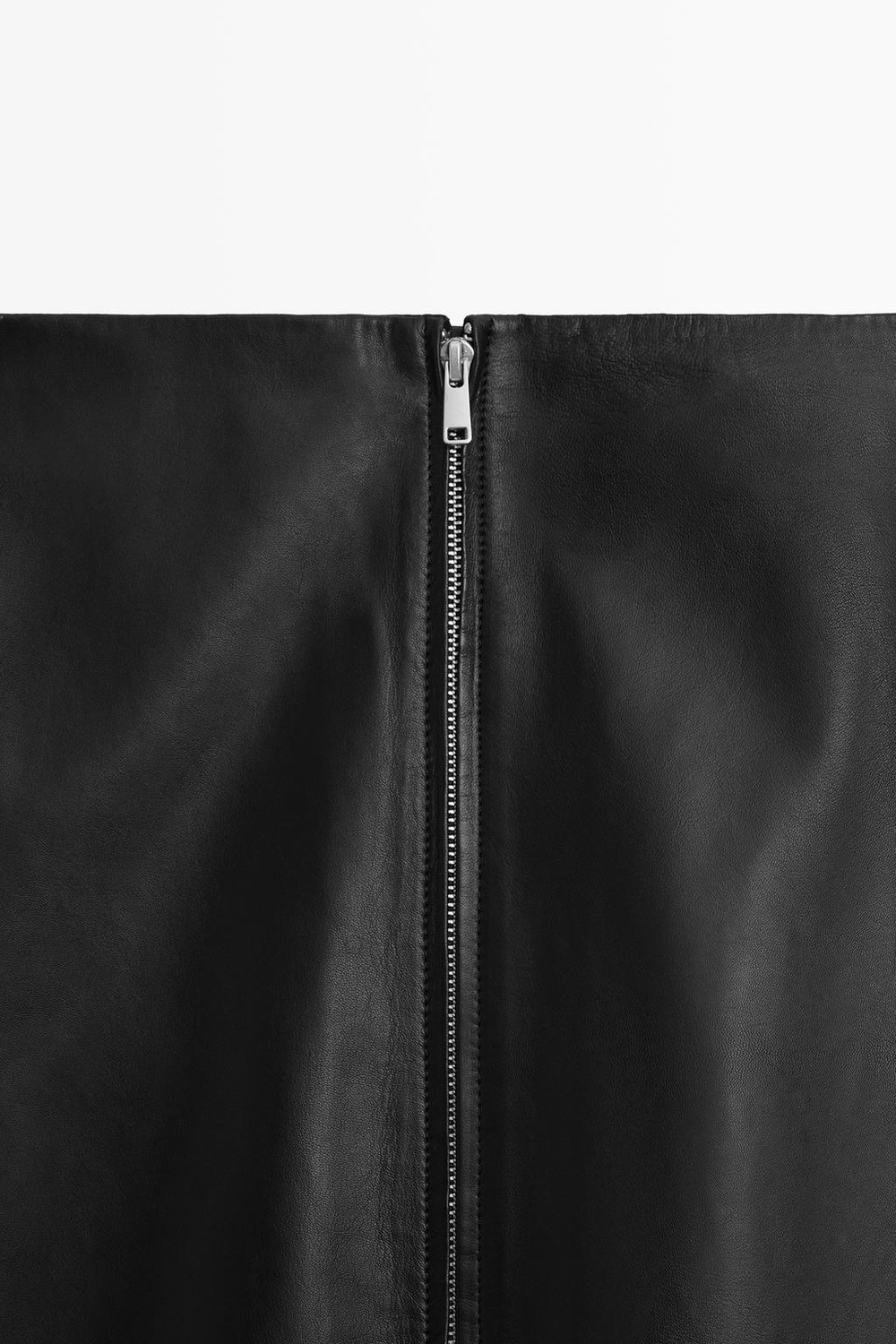 Massimo Dutti Юбка миди из кожи наппа с застежкой-молнией спереди, черный