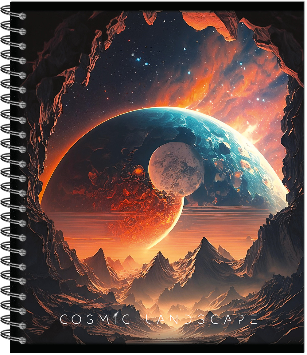 Тетрадь COSMIC LANDSCAPE 170х203, 96 л. гребень, , 4+0+выборочный УФ-лак, 4 диз