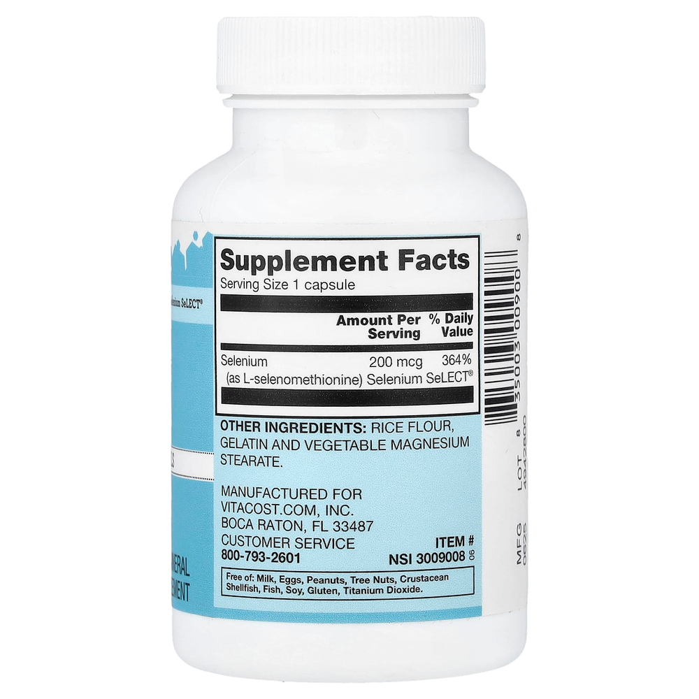 Vitacost, селен, 200 мкг, 300 капсул