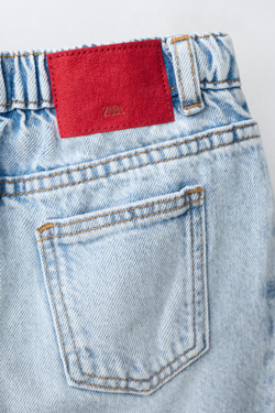 ZARA ДЖИНСЫ BARREL С РАЗРЕЗАМИ, ГОЛУБОЙ