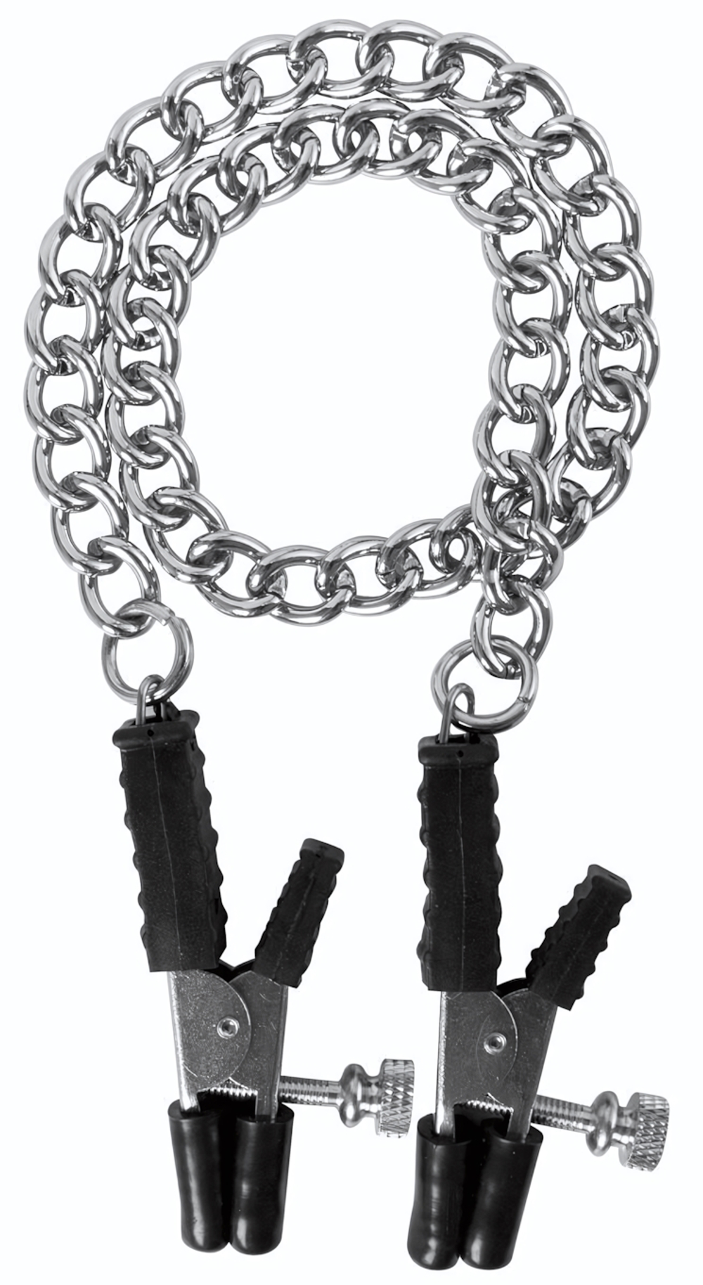 Зажимы на соски Block Busters Nipple Clamps с цепью (Цвет: серебристый с черным)