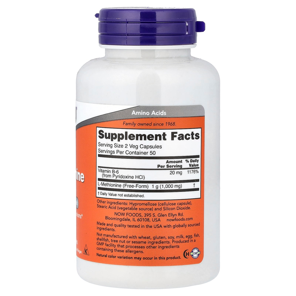NOW Foods, L-метионин, 100 растительных капсул