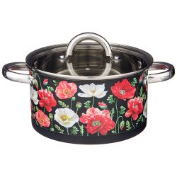 КАСТРЮЛЯ AGNESS "МАКИ" СО СТЕКЛЯННОЙ КРЫШКОЙ, НЕРЖ.СТАЛЬ, 3,1Л 20Х11 СМ
