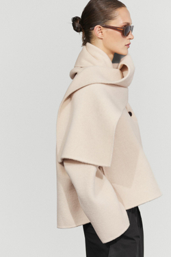 Massimo Dutti Короткое пальто с отделкой в ​​виде шарфа, экрю