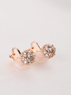 Клипсы Золотые шарики с белыми кристаллами Swarovski
