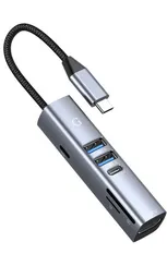 Мультипорт Gurdini JT418-A Type-C to 1xUSB 3.0 1xUSB 2.0 HDMI MicroSD SD Type-C PD Серый