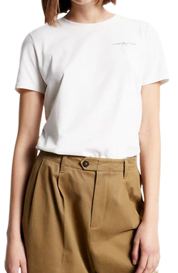 Женская теннисная футболка Tommy Hilfiger 1985 Regular Mini Corp Logo C-NK SS - ecru