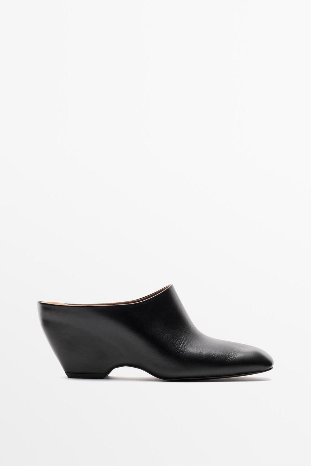 Massimo Dutti Кожаные мюли на танкетке, черный