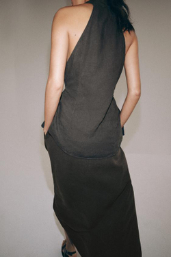 ZARA ЛЬНЯНОЙ ТОП НА ЗАПÁХЕ — ZW COLLECTION, АНТРАЦИТОВО-СЕРЫЙ