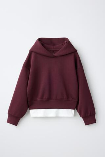 ZARA СПОРТИВНОЕ ХУДИ С КАПЮШОНОМ И ДВОЙНЫМ НИЗОМ, БУРГУНДИ