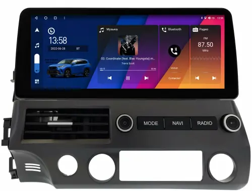 Магнитола для Honda Civic 8 4d 2005-2012 седан - Canbox H-Line 2059 монитор 12.3" QLED в стиле BMW на Android 10, Быстрая, ТОП-процессор, CarPlay, 4G SIM-слот