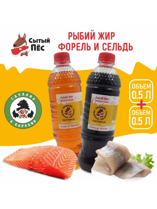 Рыбий жир Сытый Пёс форель 500 мл + сельдь 500 мл