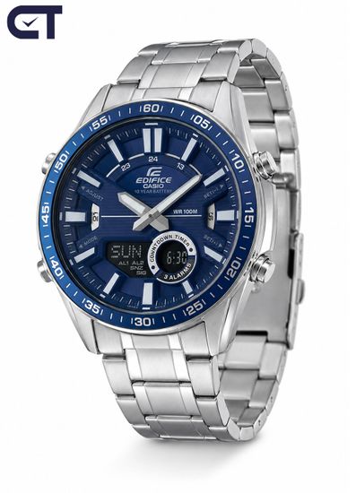 CASIO EFV-C100D-2AVDF EDIFICE мужские наручные часы — аналогово-цифровая модель с 10-летней батареей и синим циферблатом