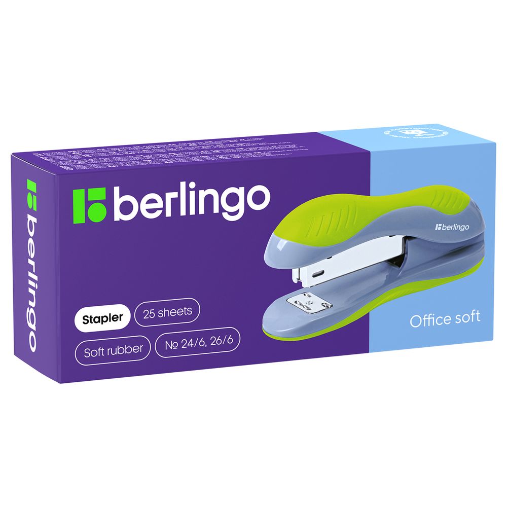 Степлер №24, Berlingo 3103, до 25л, пластиковый корпус, ассорти, 1шт.