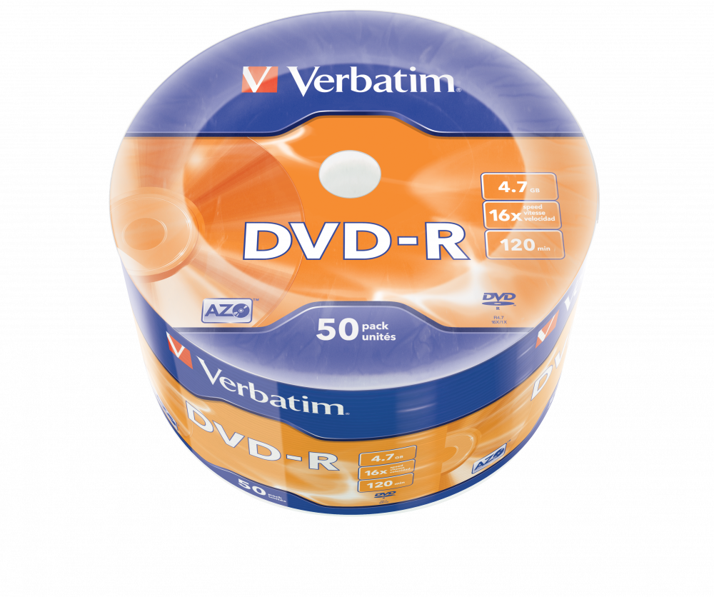 Оптический диск Verbatim DVD-R 4.7GB 16X AZO Matt Silver, Bulk, 50 шт
