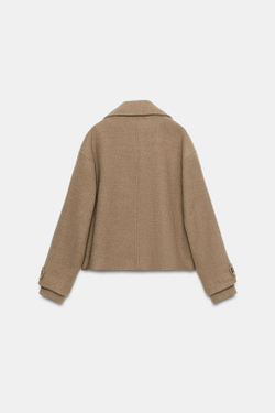 ZARA КОРОТКОЕ МЯГКОЕ ДВУБОРТНОЕ ПАЛЬТО, СЕРО-КОРИЧНЕВЫЙ