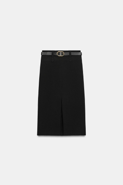 ZARA ЮБКА МИДИ С ПОЯСОМ, ЧЕРНЫЙ