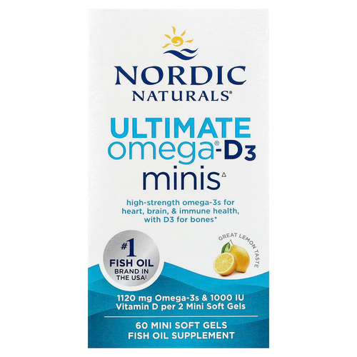 Nordic Naturals, Ultimate Omega®-D3 2X, лимон, 60 мини-капсул
