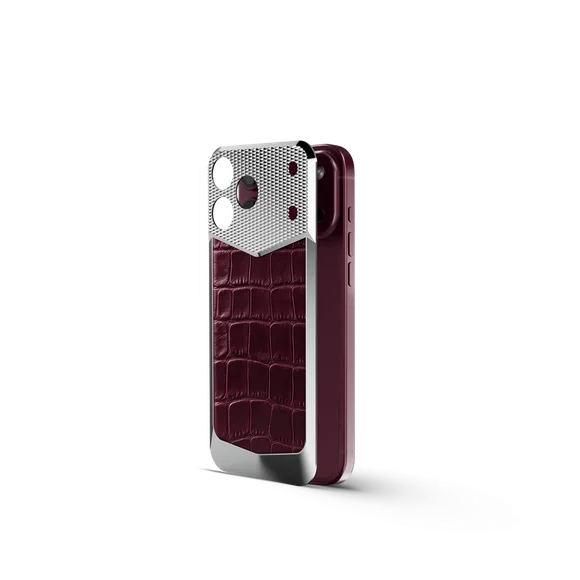 Чехол для iPhone 18 на магните - Натуральная кожа аллигатора - Burgundy