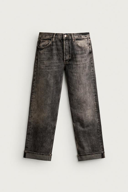 ZARA ДЖИНСЫ STRAIGHT FIT С ОТВОРОТОМ, ТЕМНО-СЕРЫЙ