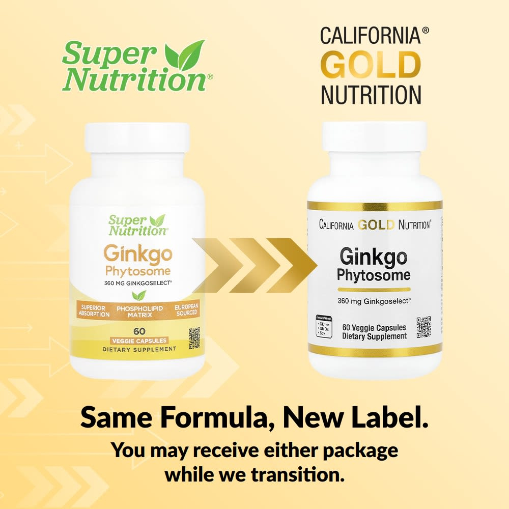 Super Nutrition, Ginkgo Phytosome, фитосомы гинкго, 360 мг, 60 растительных капсул