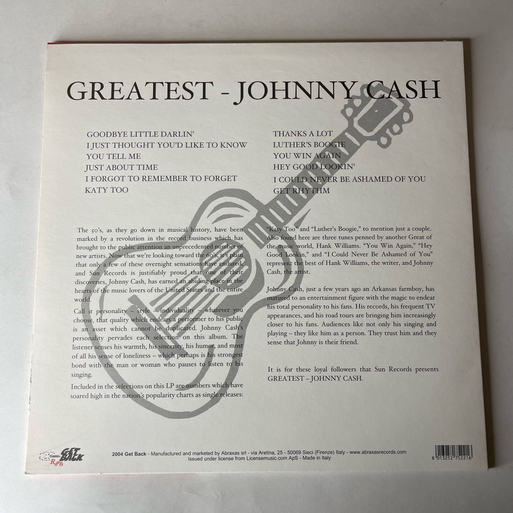 Винтажная виниловая пластинка LP Johnny Cash Greatest (Италия 2004)